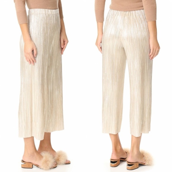 Alice and Olivia Pants Wide Leg Metallic Gold Pleated Cropped Ankle Pants - Picture 3 of 13